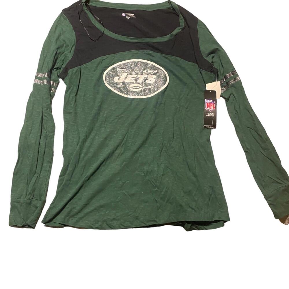 New York Jets NFL Football Team Apparel Long Sleeve T Shirt Sz 2XL Glitter Logo